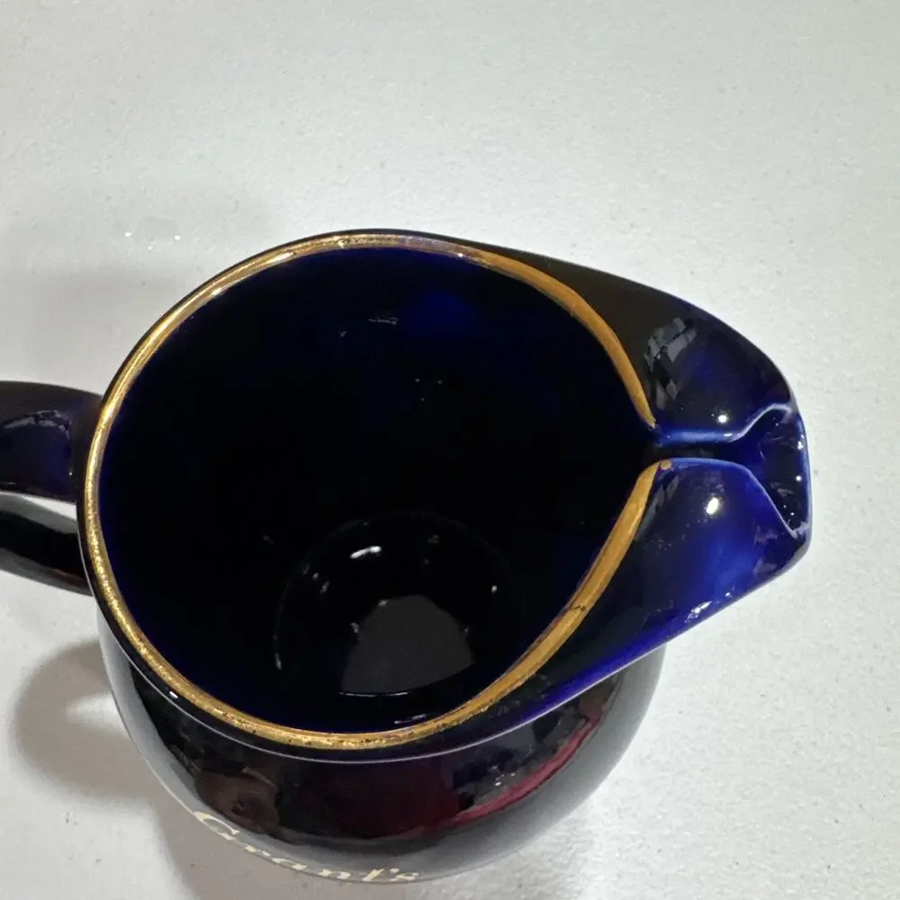 Vtg Grant's Scotch Whisky Water Juice Blue Pitcher Gold Accents Wade Regicor